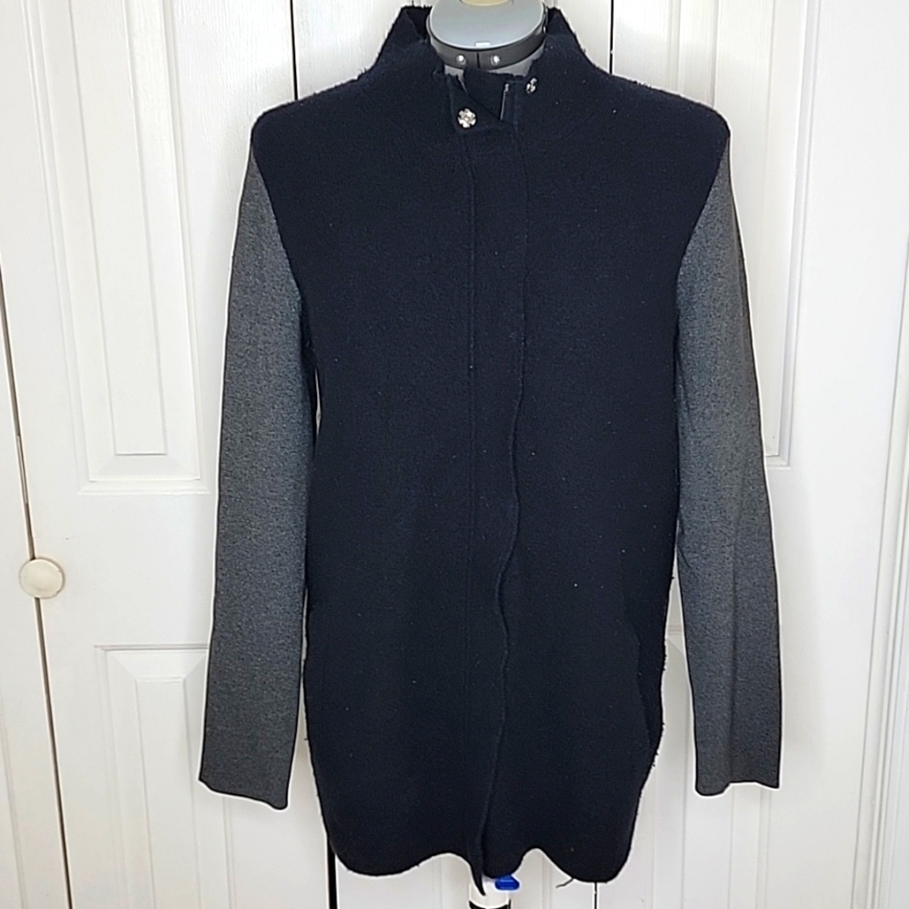 Ann Taylor Wool Cardigan Sweater Size LP Black and Gray
